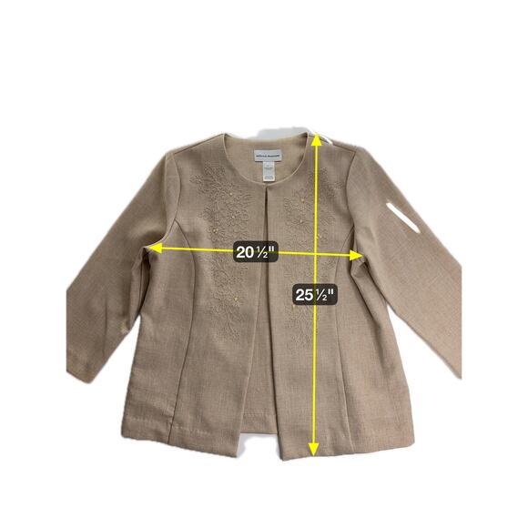 Alfred Dunner Tan Embroidered 3/4 Sleeve Blazer Jacket Cardigan Womens Size 8 - Picture 10 of 10